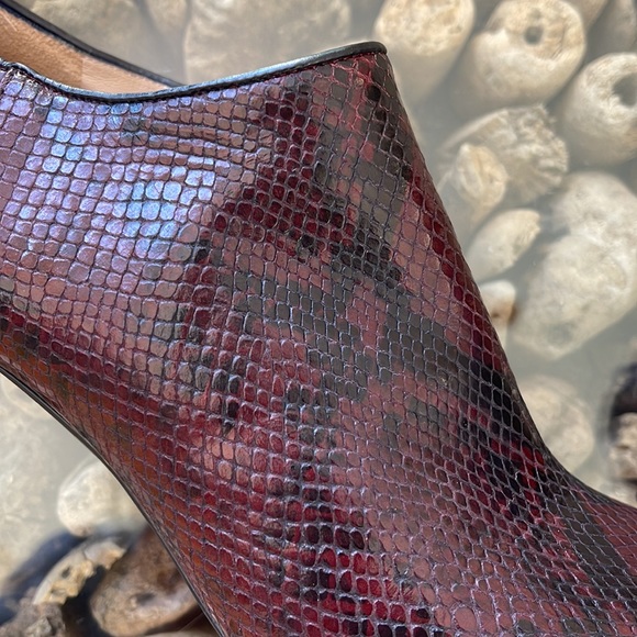 Longchamp python-embosed leather stiletto bootie in Bordeaux - Picture 4 of 8